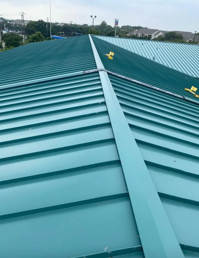 Green commercial metal roof ridge and valley for Metal Roof Repair in Templeton